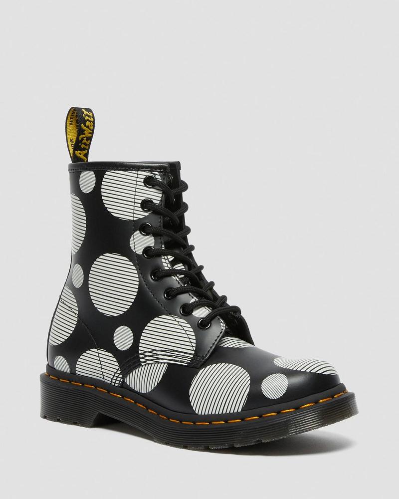 Women\'s Dr Martens 1460 Polka Dot Smooth Leather Lace Up Boots Black | AU 197BEX